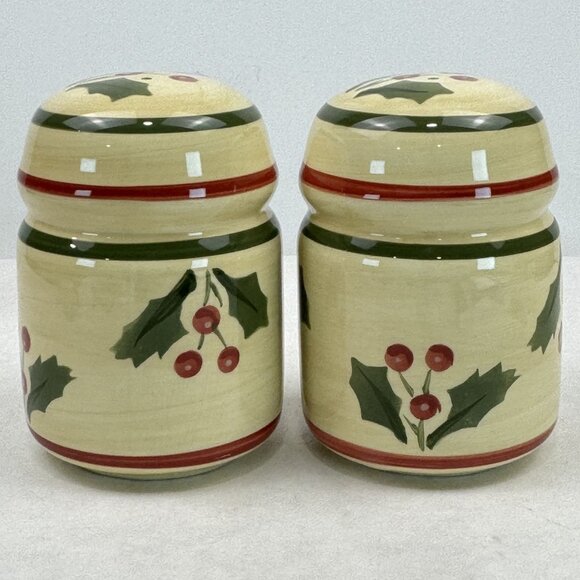Home Victorian Holly Ceramic Salt & Pepper Shaker Set Christmas Table 4.25" - Picture 2 of 8